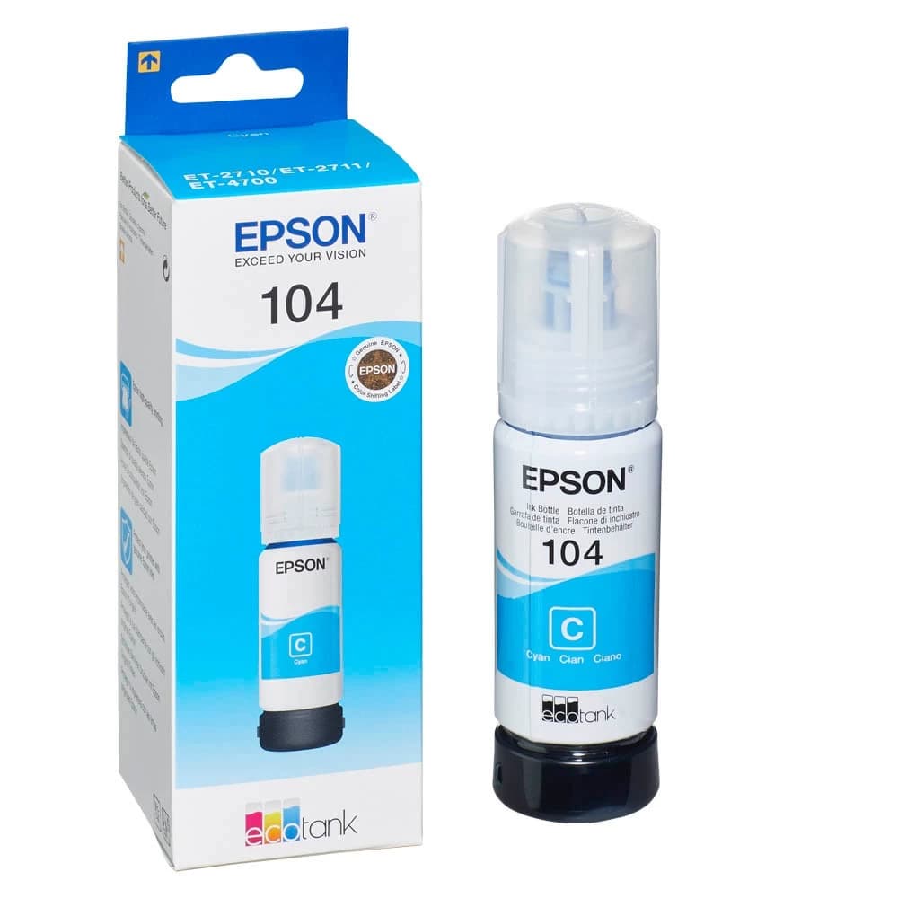 Original Epson 104 / C13T00P240 Tinte Tintenflasche Cyan bis zu 3000 Seiten 65ml