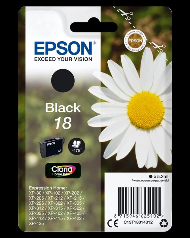 Original Epson C13T18014012 / 18 Tinte Schwarz bis zu 175 Seiten