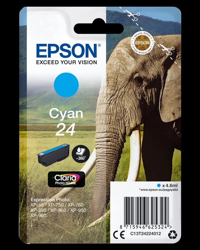 Original Epson C13T24224012 / 24 Tinte Cyan bis zu 360 Seiten