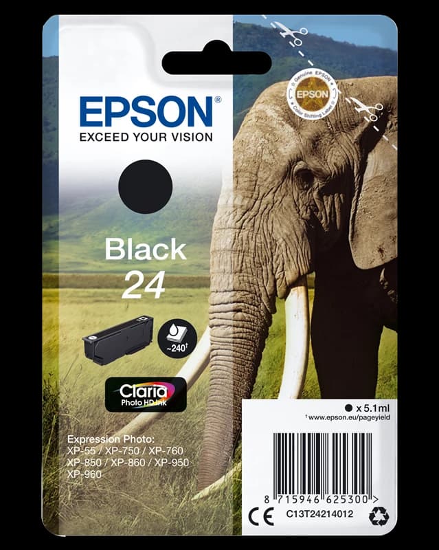 Original Epson 24 / C13T24214012 Tinte Schwarz bis zu 240 Seiten