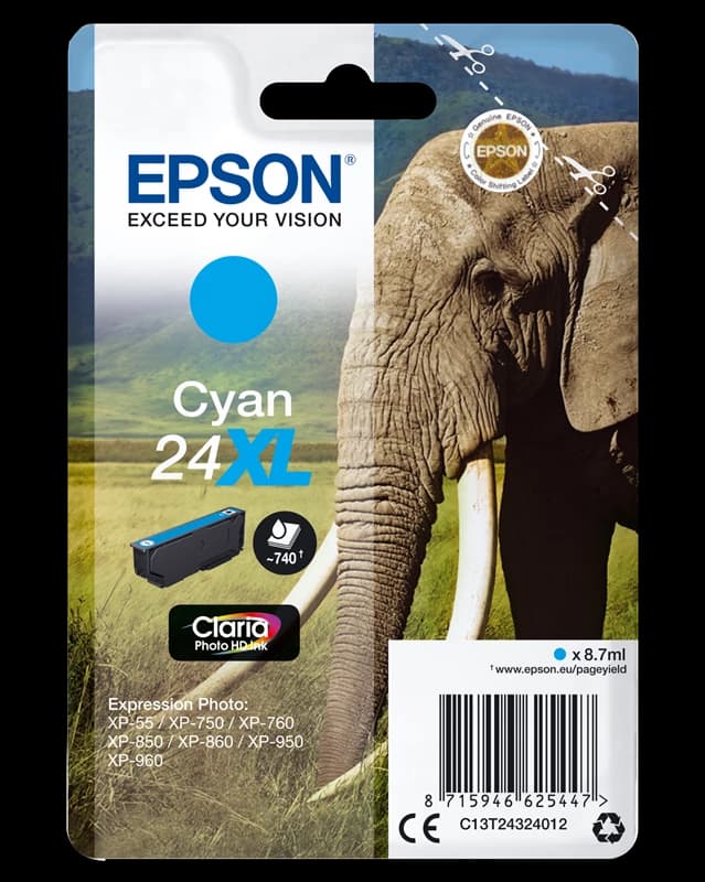 Original Epson C13T24324012 / 24 XL Tinte Cyan bis zu 740 Seiten