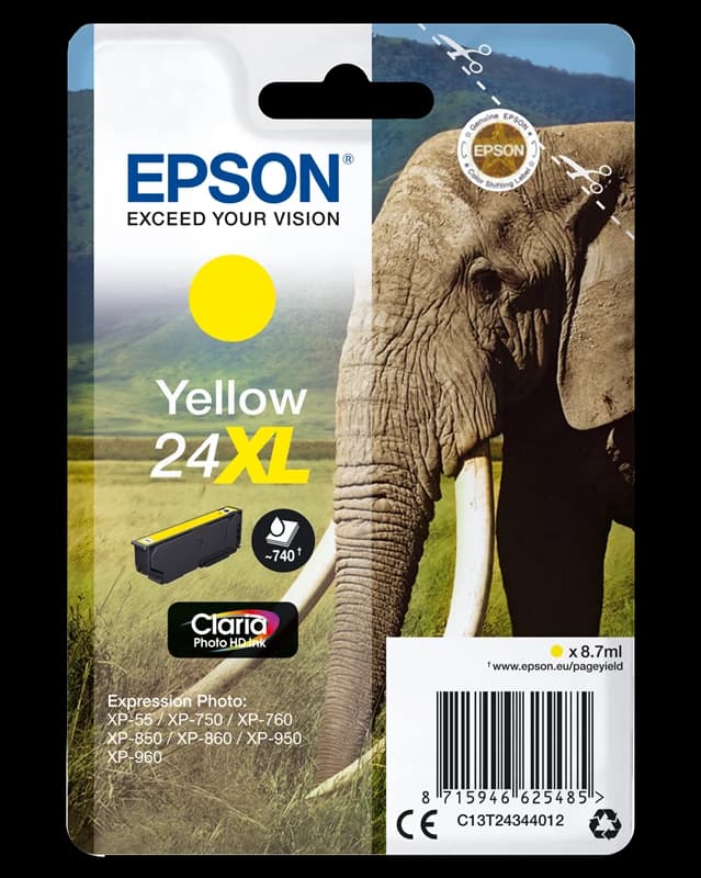 Original Epson C13T24344012 / 24 XL Tinte Gelb bis zu 740 Seiten