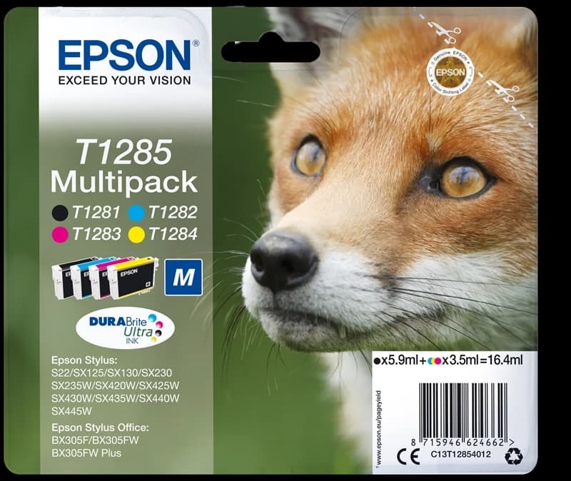 Original Epson C13T12854012 / T1285 Tinte Schwarz Cyan Magenta Gelb