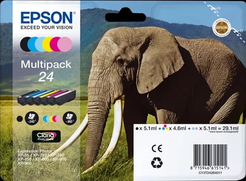 Original Epson 24 / C13T24284011 Tinte Schwarz Cyan Magenta Gelb Cyan (Hell) Magenta (Hell) 29ml Multipack