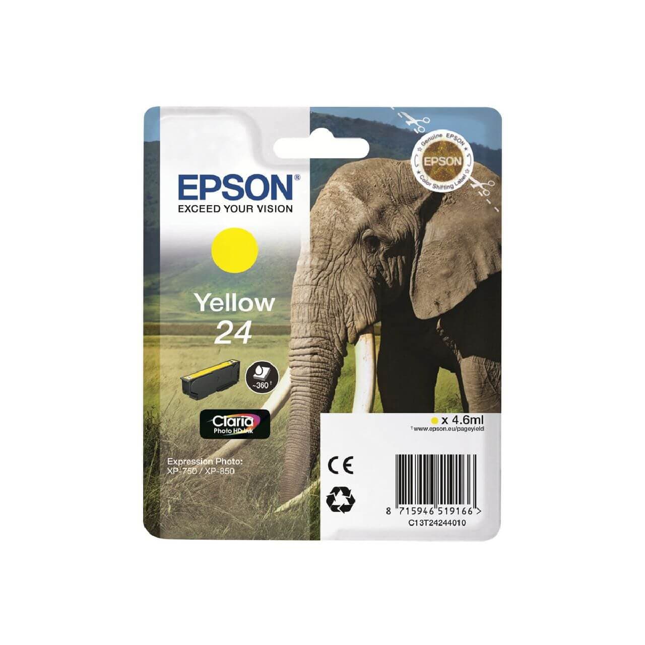 Original Epson 24 / C13T24244012 Tinte Gelb bis zu 360 Seiten 5ml