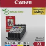 Canon Cli 581 Xl Schwarz Cyan Magenta Gelb Value Pack 10X15 Cm Fotoglanzpapier Plus Ii 50 Blatt